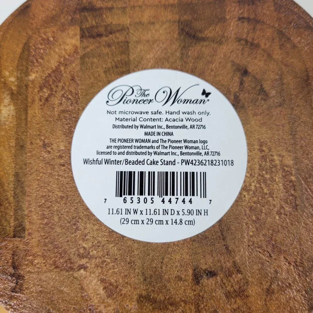 The‎ Pioneer Woman Wishful Winter Beaded Acacia Wood Cake Stand